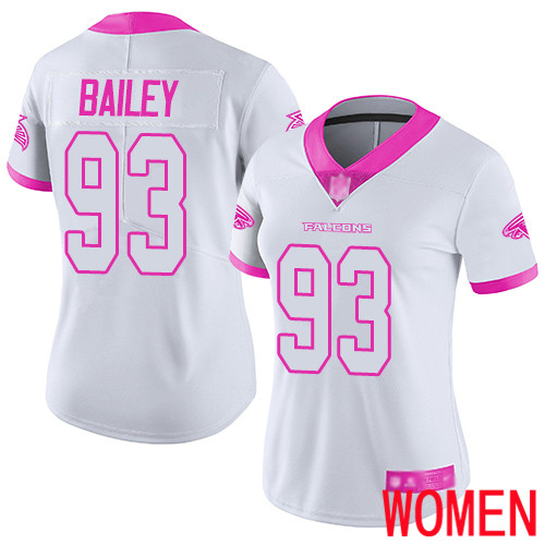 Atlanta Falcons Limited White Pink Women Allen Bailey Jersey NFL Football #93 Rush Fashion